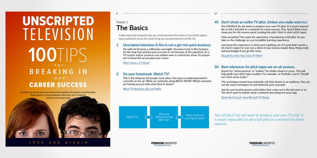 Unscripted Television: 100 Tips for Breaking In and Career Success. Free Ebook from Joke and Biagio, Producing Unscripted.