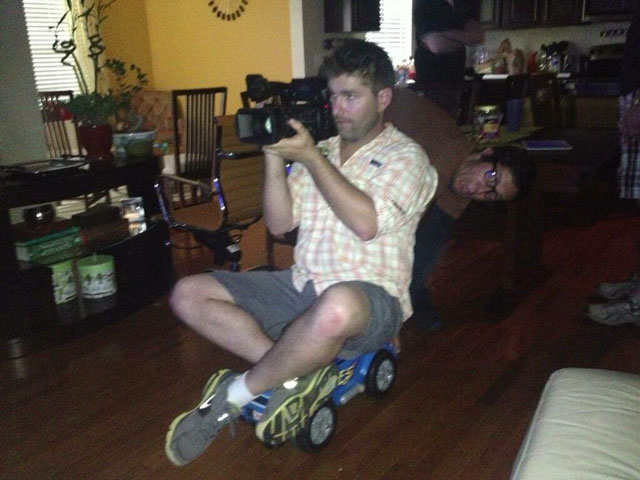 Behind the scenes on Ghost Inside My Child. Using a toy truck as a makeshift dolly. Indie spirit!